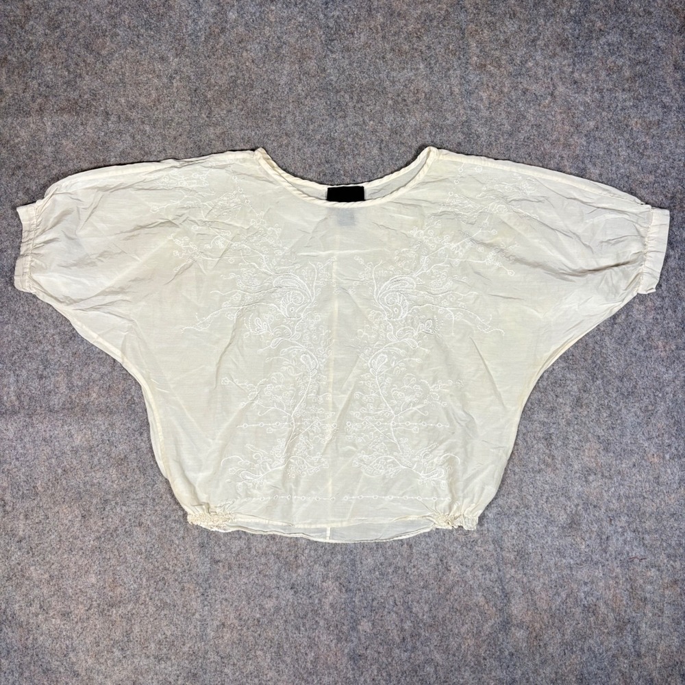 Cynthia Rowley Blouse Womens Medium Cream Silk Cotton Embroidered Boho Top 7596